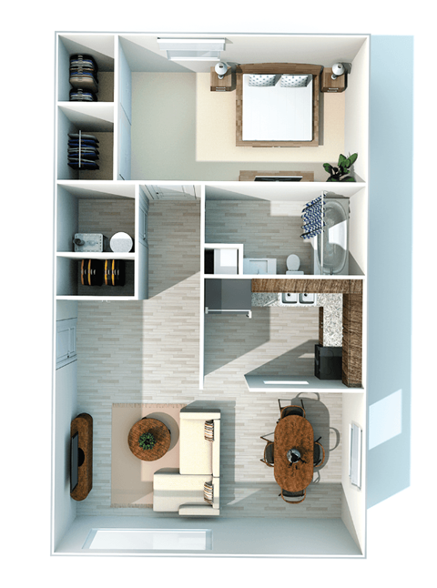 Floor plan for 1 bed, 1 bath, 483 sqft